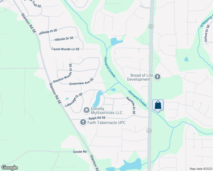 map of restaurants, bars, coffee shops, grocery stores, and more near 737 Deering Road Southeast in Conyers