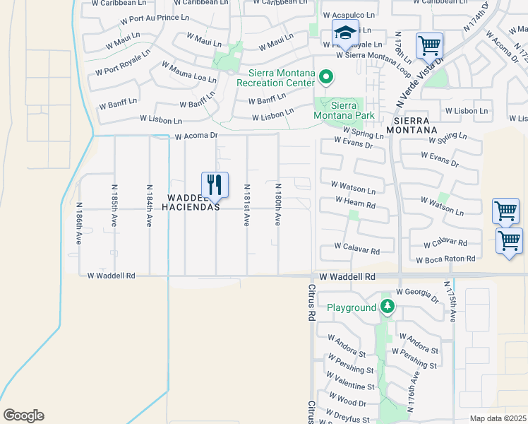 map of restaurants, bars, coffee shops, grocery stores, and more near in Surprise