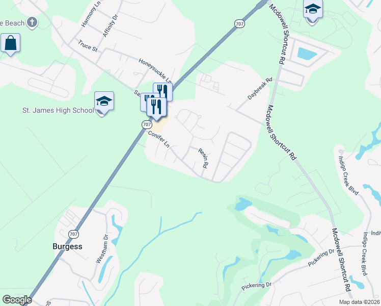 map of restaurants, bars, coffee shops, grocery stores, and more near 7954 Spruce Lane in Myrtle Beach
