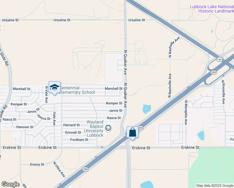 map of restaurants, bars, coffee shops, grocery stores, and more near 4416 Marshall Street in Lubbock