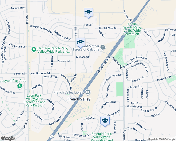 map of restaurants, bars, coffee shops, grocery stores, and more near 34970 Lava Tree Lane in Winchester