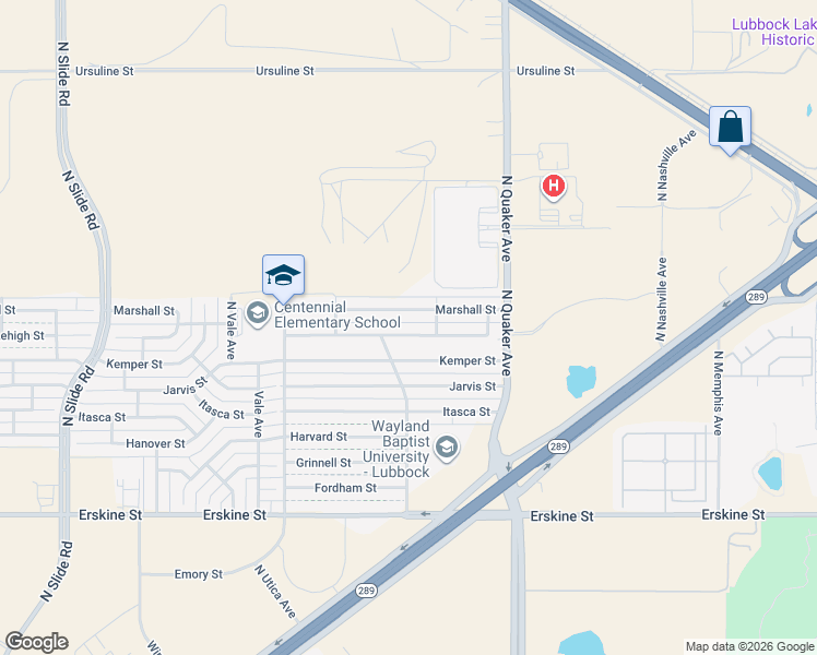 map of restaurants, bars, coffee shops, grocery stores, and more near 4505 Marshall Street in Lubbock