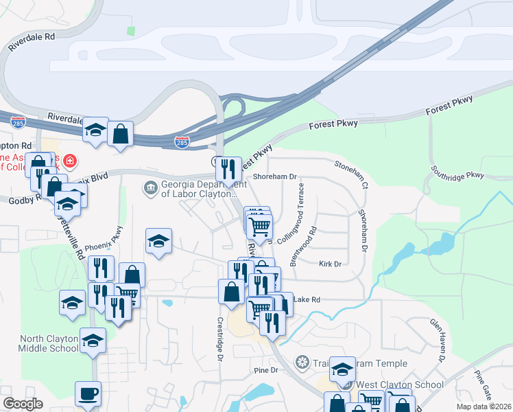 map of restaurants, bars, coffee shops, grocery stores, and more near 5181 Heather Lane in Atlanta