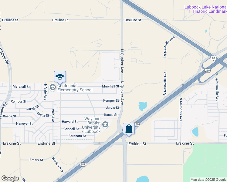 map of restaurants, bars, coffee shops, grocery stores, and more near 4416 Marshall Street in Lubbock