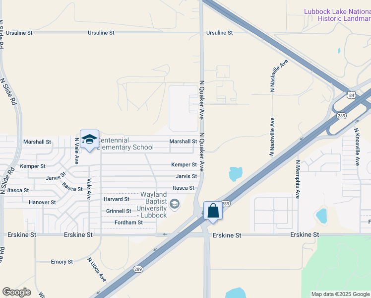 map of restaurants, bars, coffee shops, grocery stores, and more near 4416 Marshall Street in Lubbock