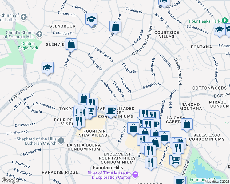 map of restaurants, bars, coffee shops, grocery stores, and more near 14016 North Kendall Drive in Fountain Hills