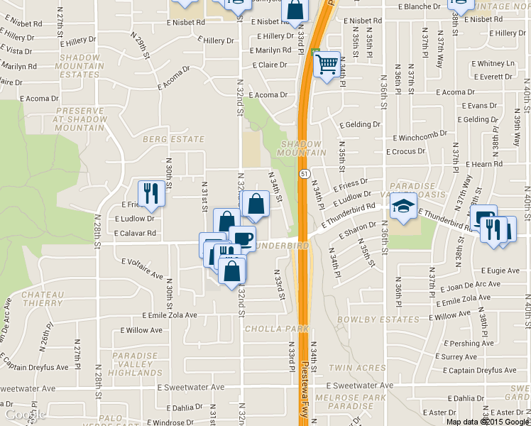 map of restaurants, bars, coffee shops, grocery stores, and more near 3211 East Friess Drive in Phoenix