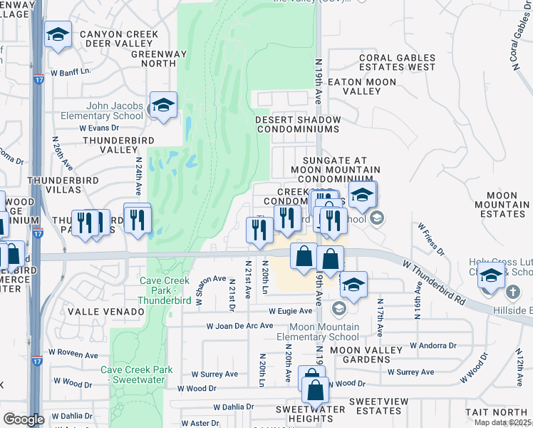 map of restaurants, bars, coffee shops, grocery stores, and more near 1944 West Thunderbird Road in Phoenix