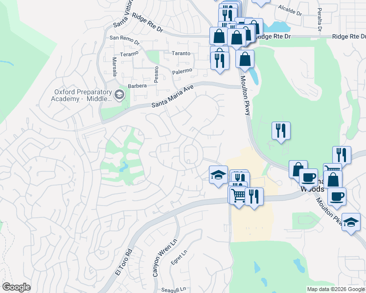 map of restaurants, bars, coffee shops, grocery stores, and more near 3146 Via Vista in Laguna Woods