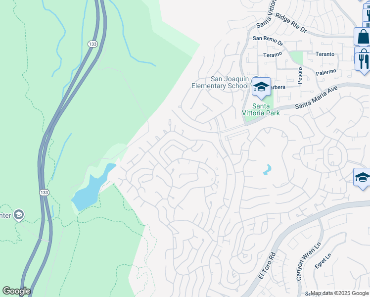 map of restaurants, bars, coffee shops, grocery stores, and more near 5347 Algarrobo in Laguna Woods