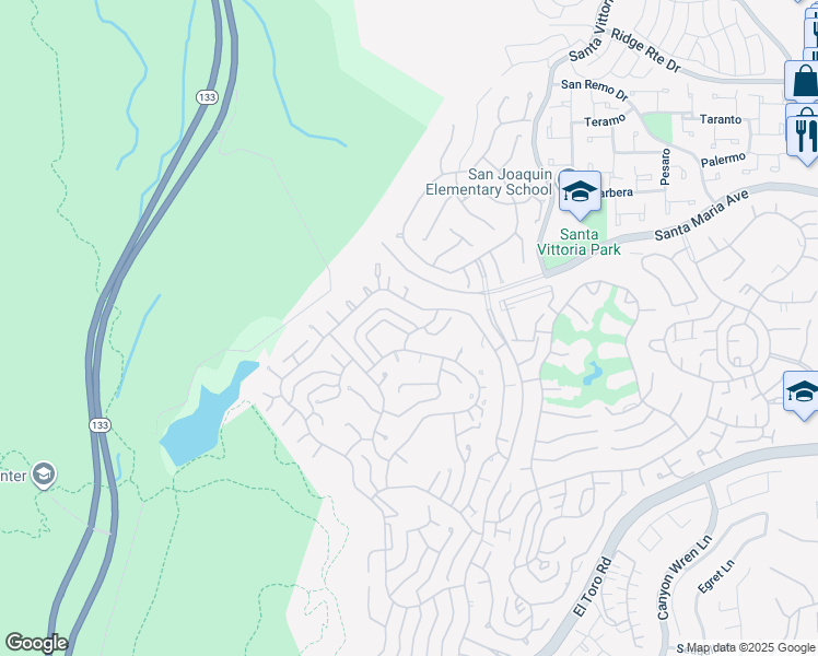 map of restaurants, bars, coffee shops, grocery stores, and more near 5347 Algarrobo in Laguna Woods