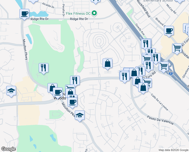 map of restaurants, bars, coffee shops, grocery stores, and more near 2008 Via Mariposa West in Laguna Woods