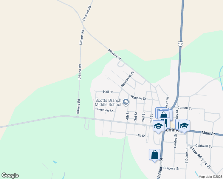 map of restaurants, bars, coffee shops, grocery stores, and more near 1106 Hall Street in Summerton