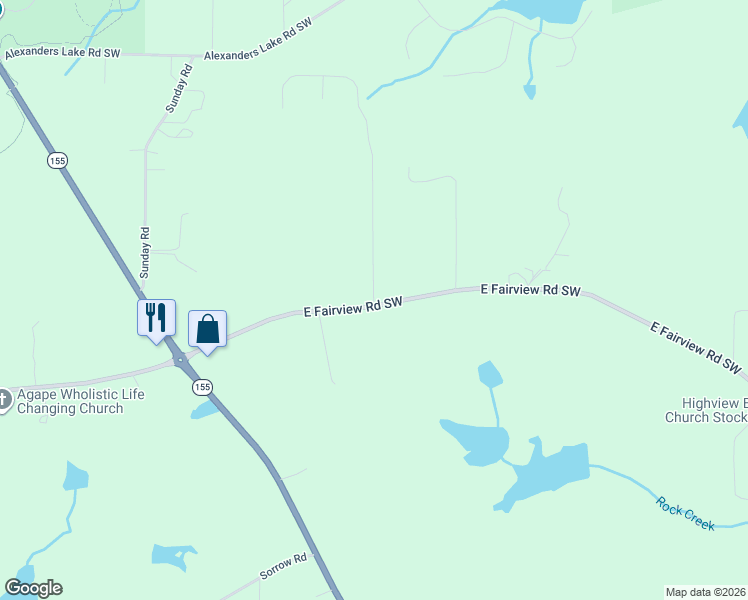 map of restaurants, bars, coffee shops, grocery stores, and more near 5145 East Fairview Road Southwest in Stockbridge