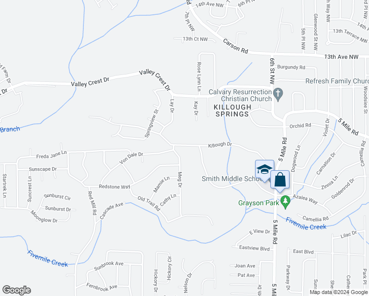 map of restaurants, bars, coffee shops, grocery stores, and more near 216 Killough Drive in Birmingham