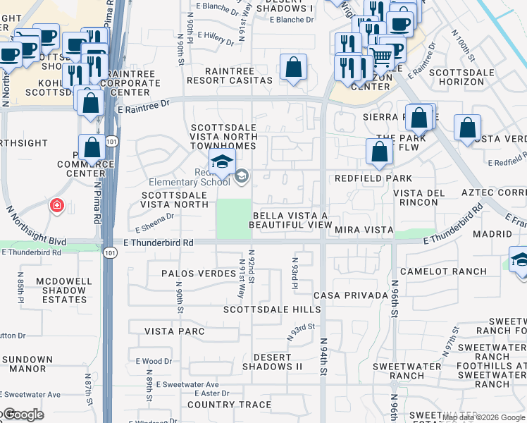 map of restaurants, bars, coffee shops, grocery stores, and more near 14145 North 92nd Street in Scottsdale