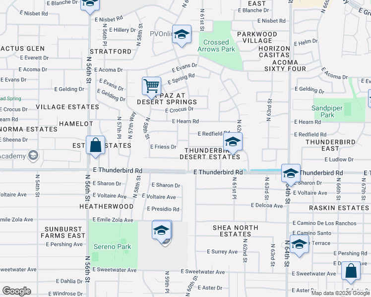 map of restaurants, bars, coffee shops, grocery stores, and more near 5931 East Sheena Drive in Scottsdale