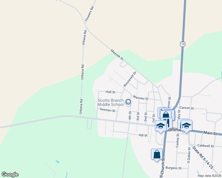 map of restaurants, bars, coffee shops, grocery stores, and more near 1106 Hall Street in Summerton