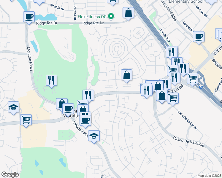 map of restaurants, bars, coffee shops, grocery stores, and more near 2008 Via Mariposa West in Laguna Woods