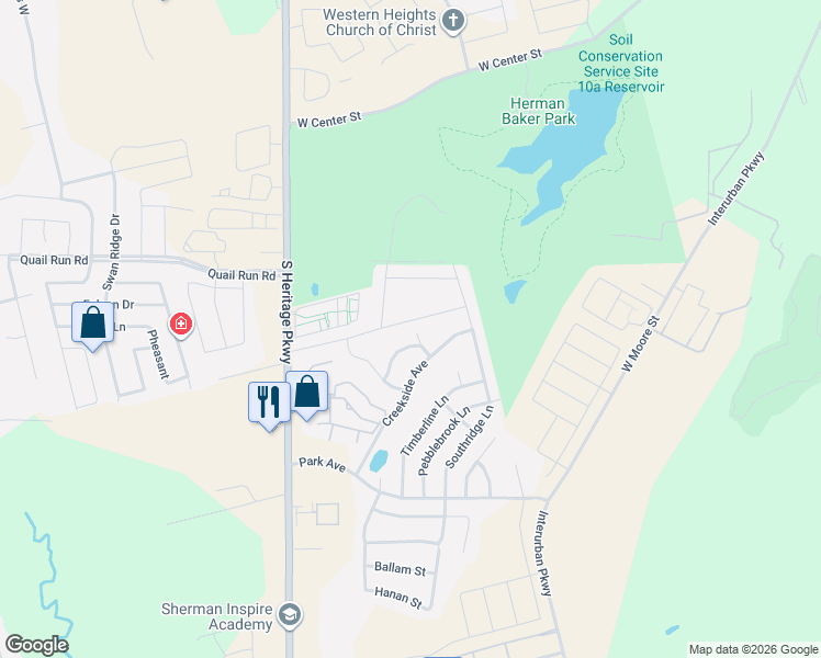 map of restaurants, bars, coffee shops, grocery stores, and more near 1206 Silverton Drive in Sherman