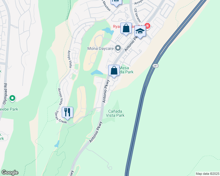 map of restaurants, bars, coffee shops, grocery stores, and more near 160 Vía Lampara in Rancho Santa Margarita