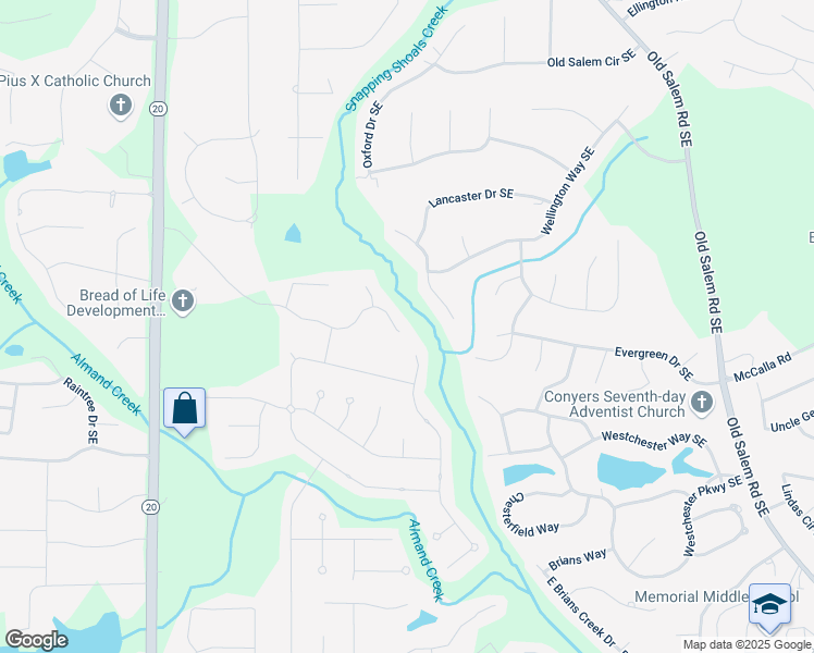map of restaurants, bars, coffee shops, grocery stores, and more near 1350 Kay Terrace Southeast in Conyers