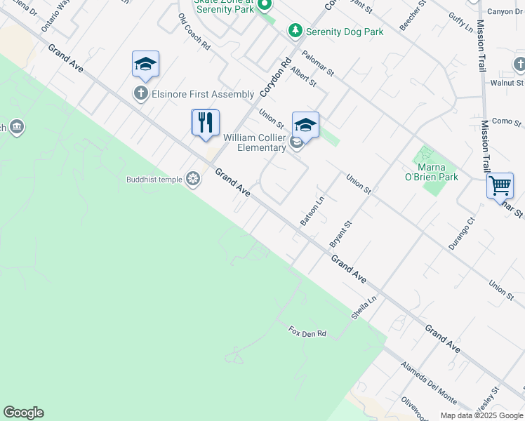 map of restaurants, bars, coffee shops, grocery stores, and more near 33020 Robert Street in Wildomar