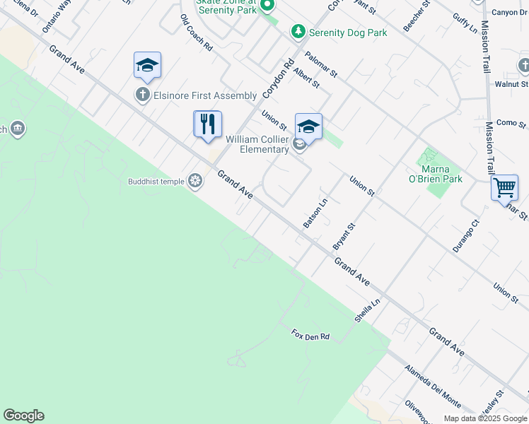 map of restaurants, bars, coffee shops, grocery stores, and more near 33020 Robert Street in Wildomar