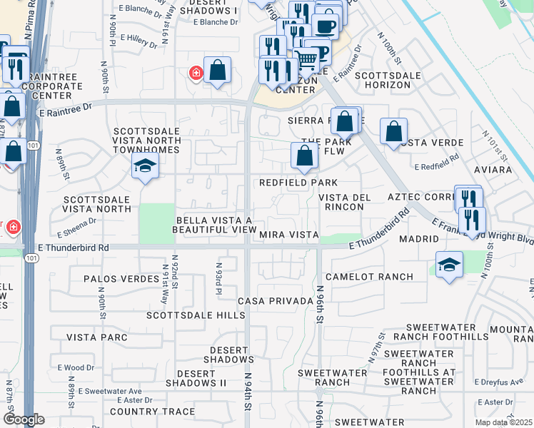 map of restaurants, bars, coffee shops, grocery stores, and more near 14015 North 94th Street in Scottsdale