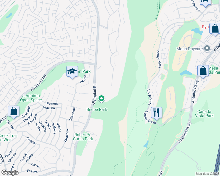 map of restaurants, bars, coffee shops, grocery stores, and more near 24049 Skyline in Mission Viejo