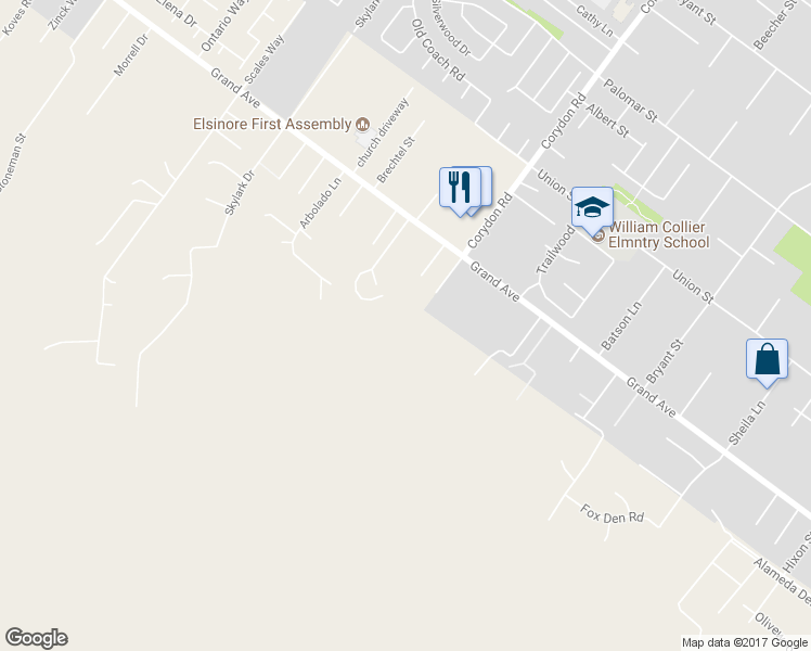 map of restaurants, bars, coffee shops, grocery stores, and more near 19993 Grand Avenue in Lake Elsinore