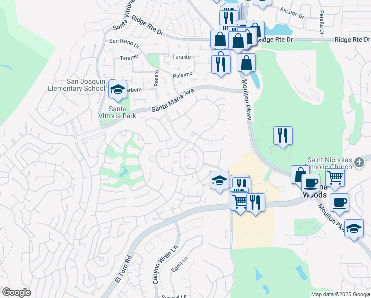 map of restaurants, bars, coffee shops, grocery stores, and more near 3146 Via Vista in Laguna Woods
