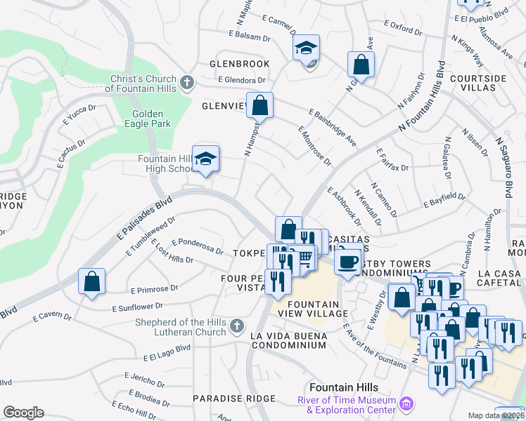 map of restaurants, bars, coffee shops, grocery stores, and more near 16226 East Keymar Drive in Fountain Hills