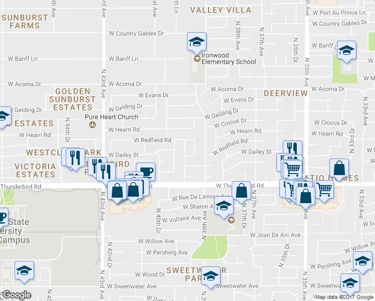 map of restaurants, bars, coffee shops, grocery stores, and more near 14040 North 39th Lane in Phoenix