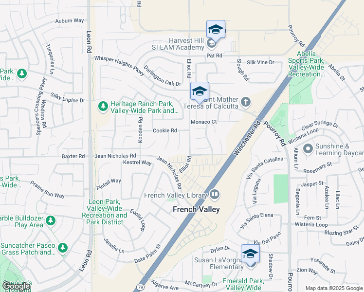 map of restaurants, bars, coffee shops, grocery stores, and more near 34936 Old Vine Court in Winchester