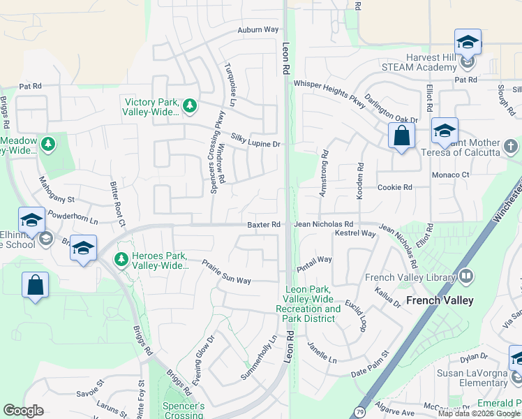 map of restaurants, bars, coffee shops, grocery stores, and more near 30896 Windflower Lane in Murrieta