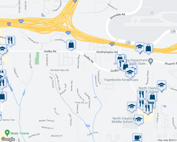 map of restaurants, bars, coffee shops, grocery stores, and more near 5209 Flemish Court in Atlanta