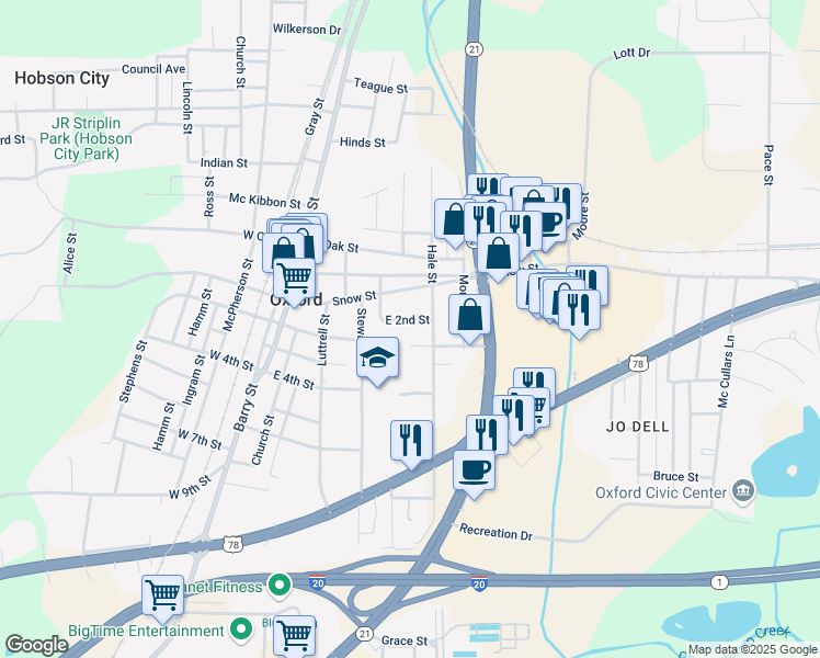 map of restaurants, bars, coffee shops, grocery stores, and more near 700 Hale Street in Oxford