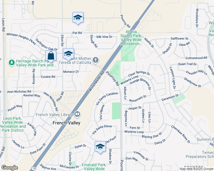 map of restaurants, bars, coffee shops, grocery stores, and more near 34875 Pourroy Road in Winchester