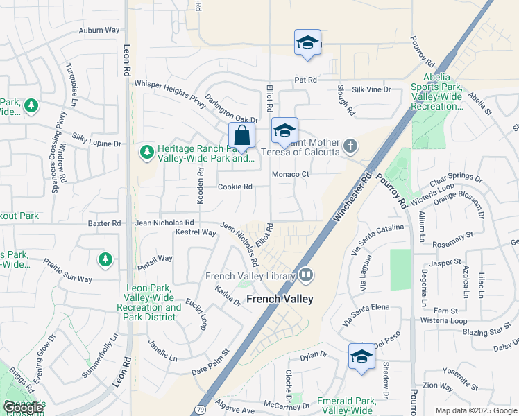 map of restaurants, bars, coffee shops, grocery stores, and more near 34936 Old Vine Court in Winchester
