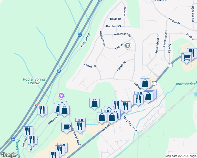 map of restaurants, bars, coffee shops, grocery stores, and more near 2 Wimberly Drive in Trussville