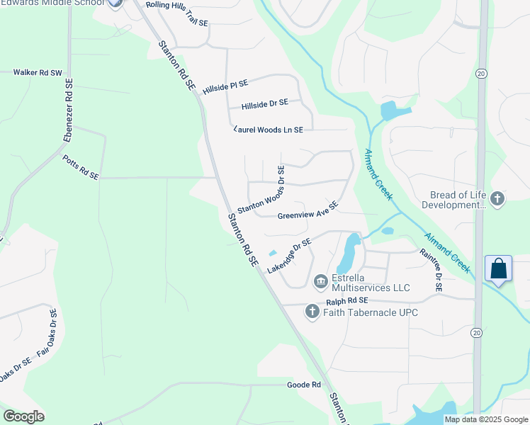 map of restaurants, bars, coffee shops, grocery stores, and more near 556 Greenview Avenue Southeast in Conyers