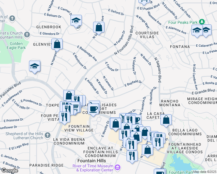 map of restaurants, bars, coffee shops, grocery stores, and more near 14028 North Cameo Drive in Fountain Hills