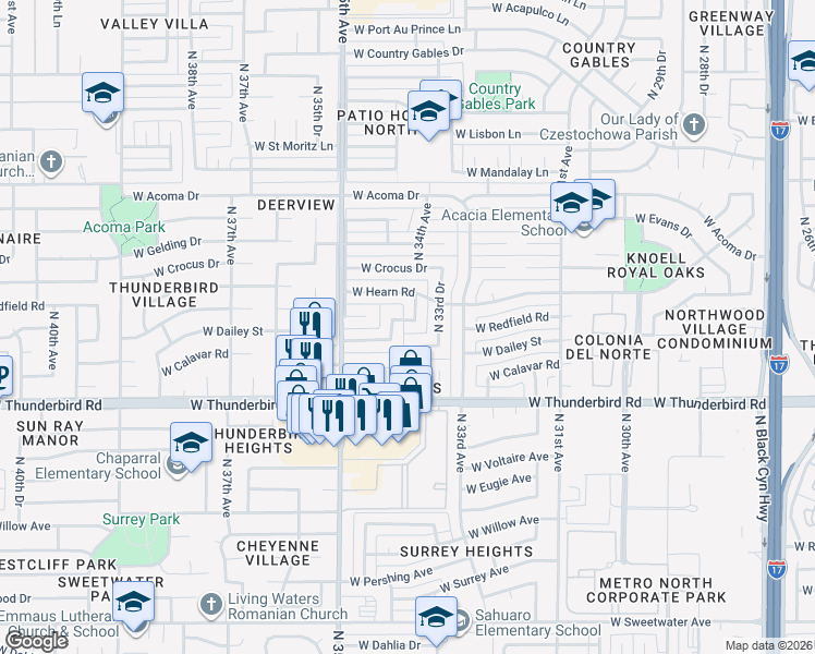 map of restaurants, bars, coffee shops, grocery stores, and more near 3401 North 34th Avenue in Phoenix