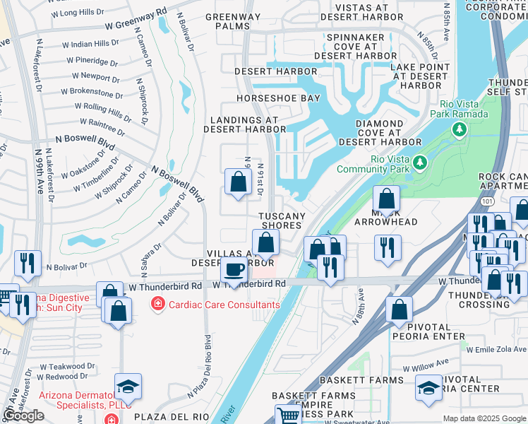 map of restaurants, bars, coffee shops, grocery stores, and more near 9110 West Hearn Road in Peoria