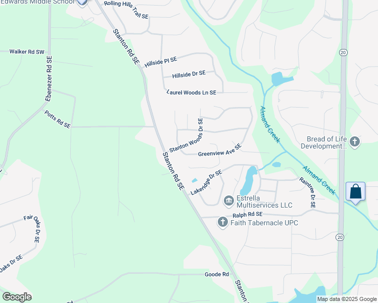map of restaurants, bars, coffee shops, grocery stores, and more near 556 Greenview Avenue Southeast in Conyers