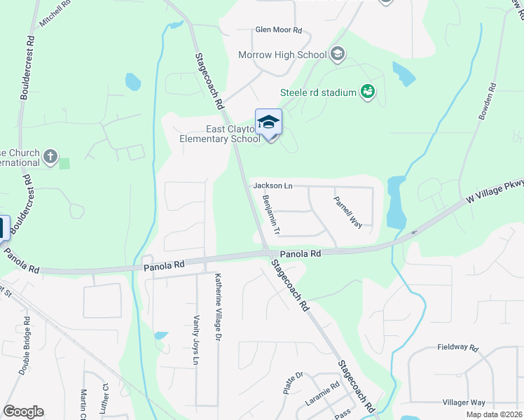 map of restaurants, bars, coffee shops, grocery stores, and more near 3696 William Tr in Ellenwood