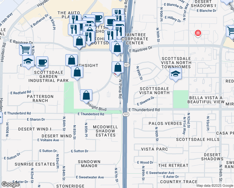 map of restaurants, bars, coffee shops, grocery stores, and more near 14000 North Pima Road in Scottsdale