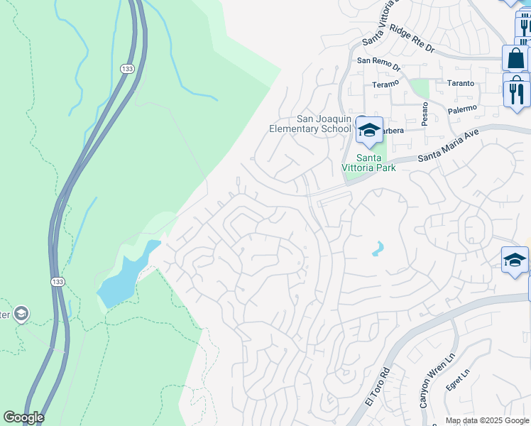 map of restaurants, bars, coffee shops, grocery stores, and more near 5347 Algarrobo in Laguna Woods