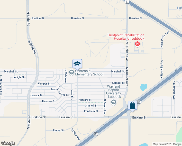 map of restaurants, bars, coffee shops, grocery stores, and more near 4535 Marshall Street in Lubbock